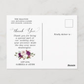 Paarse Blush Roze Bloemen Bruiloft Dank u Briefkaart (Achterkant)