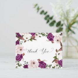 Paarse Blush Roze Bloemen Bruiloft Dank u Briefkaart
