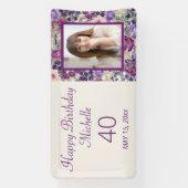 Paarse Blush Roze Bloemen Verjaardag Welkom Foto Spandoek (Verticaal)