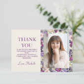 Paarse Blush Roze Bloemen Verjaardagsfoto Bedankkaart (Staand voorkant)