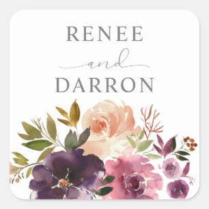 Paarse & Blush Roze Bloemen Vierkante Sticker