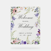 Paarse Blush Roze Bloemen Welkom op onze bruiloft Acryl Bord (Voorkant)