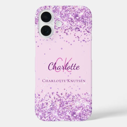 Paarse blush roze confetti monogram naam Case-Mate iPhone case (Achterkant)