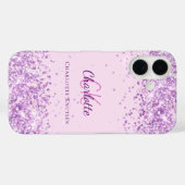 Paarse blush roze confetti monogram naam Case-Mate iPhone case (Achterkant (horizontaal))