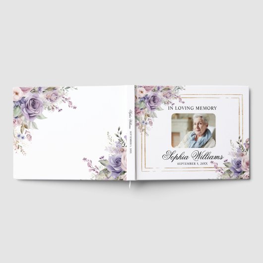 Paarse & Blush Roze Rose begrafenis Gastenboek (Volledig)
