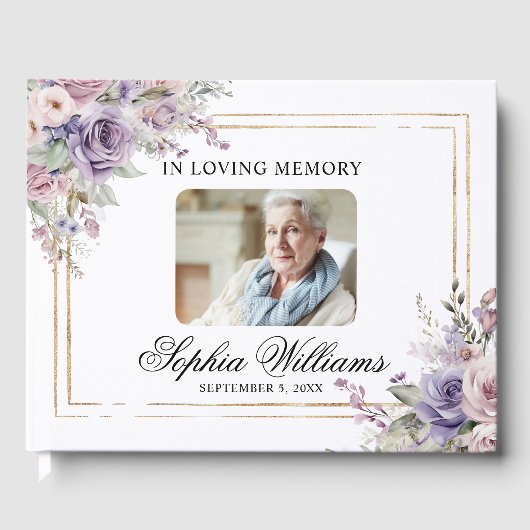 Paarse & Blush Roze Rose begrafenis Gastenboek (Voorkant)