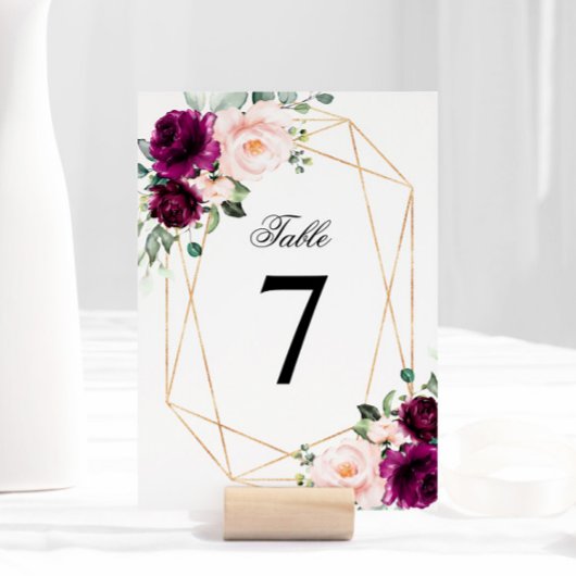 Paarse & Blush Roze Rose Trouwtafel Nummer Kaart