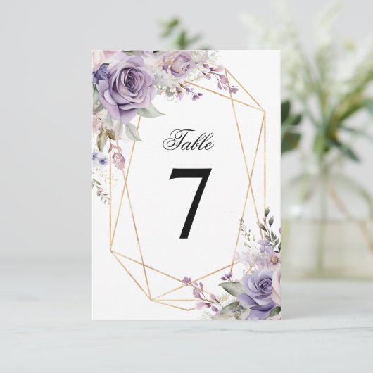 Paarse & Blush Roze Rose Trouwtafel Nummer Kaart (Staand voorkant)