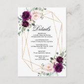 Paarse & Blush Roze Rose Wedding Details Behuizing Informatiekaartje (Voorkant)