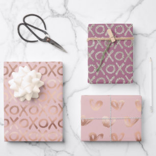 Paarse Blush Roze Roze Goud Zilver XOXO Inpakpapier Vel