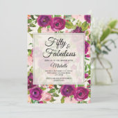 Paarse Blush Roze Waterverf Floral 50e verjaardag Kaart (Staand voorkant)