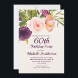 Paarse Blush Roze Waterverf Floral 60th Birthday Kaart<br><div class="desc">Prachtige paarse en wazige roze waterverf met een 60e verjaardag uitnodiging voor vrouwen. De tekst is volledig klantgericht,  zodat ontwerp u voor om het even welke leeftijd kaart. Neem contact met ons op voor hulp bij aanpassingen of om passende producten aan te vragen.</div>