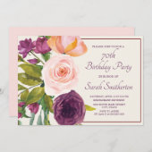 Paarse Blush roze Waterverf Floral Cream 70th (Voorkant / Achterkant)