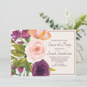 Paarse Blush Roze Waterverf Floral Cream Sweet 16 (Staand voorkant)