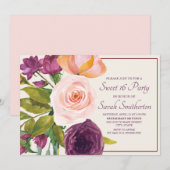Paarse Blush Roze Waterverf Floral Cream Sweet 16 (Voorkant / Achterkant)