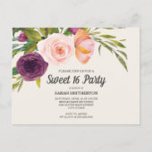 Paarse Blush Roze Waterverf Floral Ivory Sweet 16 Briefkaart (Voorkant)