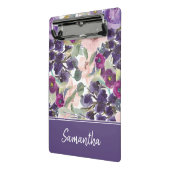 Paarse Blush Roze Waterverf Floral Monogram Mini Klembord (Angled2)