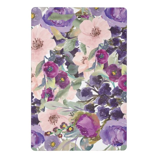 Paarse Blush Roze Waterverf Floral Monogram Mini Klembord (Achterkant)