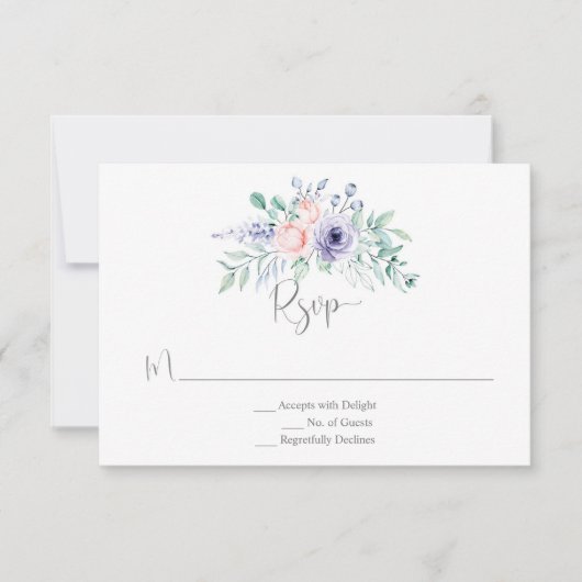 Paarse & Blush Roze Waterverf Rozen RSVP Kaartje (Voorkant)