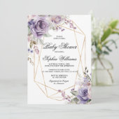 Paarse & Blush Rozen Baby shower Kaart (Staand voorkant)