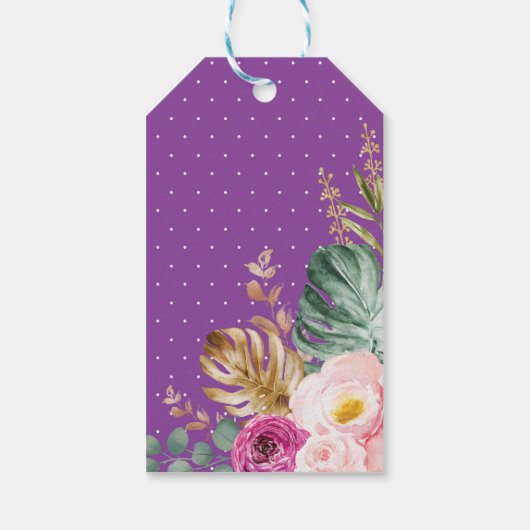 Paarse Blush Tropische Bloem Olifant Baby shower Cadeaulabel (Achterkant)