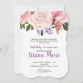 Paarse, Blush, White Floral First Heilige Communie Kaart (Voorkant)