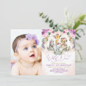 Paarse Blush Wild Een Oerwoud Dieren 1e Verjaardag Kaart (Staand voorkant)