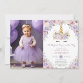 Paarse Blush Witte Bloemen Eenhoorn Verjaardagsfot Kaart (Voorkant)