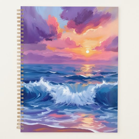 Paarse Blush Zonsondergang | Oceaan Glimmer Waterv Planner (Voorkant)