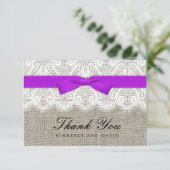 Paarse boe en leace Wedding Hartelijk dank Bedankkaart (Staand voorkant)