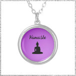 Paarse Boeddha Namaste Zilver Vergulden Ketting<br><div class="desc">Boeddha namaste vormgeving - paars en zwart.</div>
