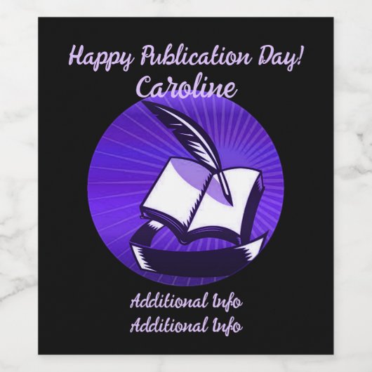 Paarse boek en quill wijn etiket (Enkel label)