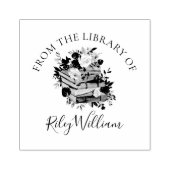 Paarse Boek en Rozen Bookplate Rubberstempel (Afrduk)