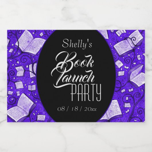 Paarse boek lanceringsfeest sparkling wijnetiket (Enkel label)