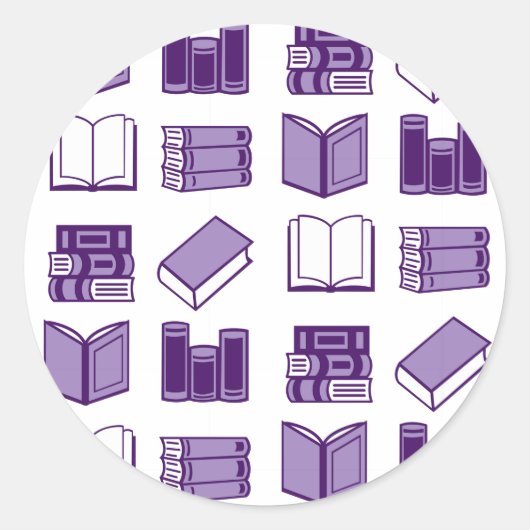 Paarse boek lezen en schrijven ronde sticker (Voorkant)