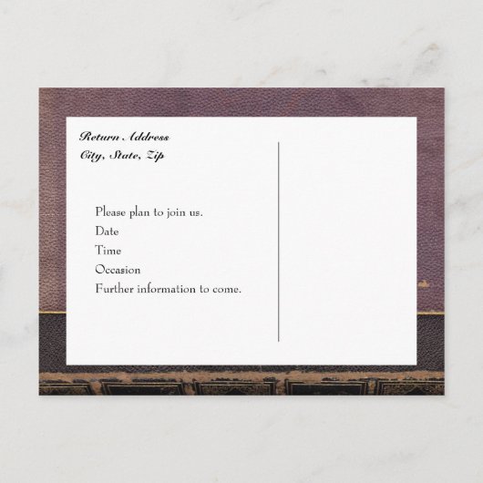 Paarse boek Save the Date Aankondigingskaart (Achterkant)