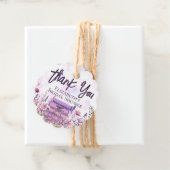 Paarse Boek Stapel Wilde Bloemen Vlinders Script Bedankjes Labels (In situ)