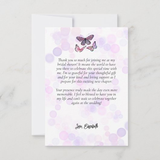 Paarse Boek Stapel Wilde Bloemen Vlinders Script Bedankkaart (Achterkant)