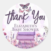 Paarse Boek Stapel Wilde Bloemen Vlinders Script Ronde Sticker (Voorkant)