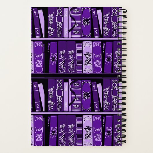 Paarse Boekenplanken  Boeken Aangepast Notitieboek (Achterkant)