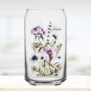 Paarse Boeket Waterverf Bloemen Blikvorm Glas