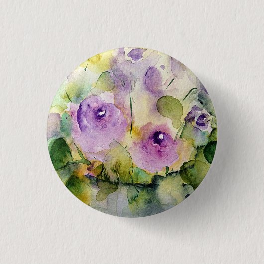 Paarse Boeket Waterverf Ronde Button 3,2 Cm (Voorkant)