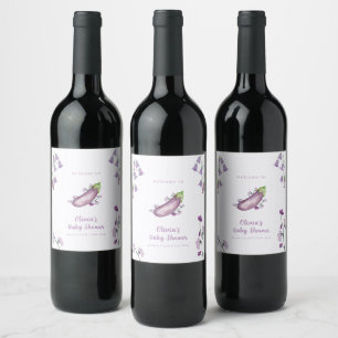 Paarse Boerenmarkt Bloemige Aubergine Baby Shower Wijn Etiket
