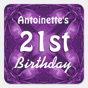 Paarse bogen 21e verjaardag Eigen naam A02 Vierkante Sticker