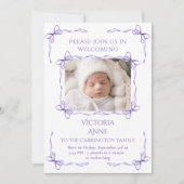 Paarse Bogen Baby Foto Geboorteaankondiging Kaart (Voorkant)