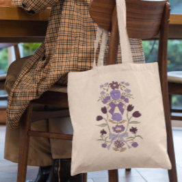 Paarse Bogen en Bloemen Bloemen Tote Bag
