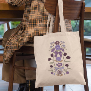 Paarse Bogen en Bloemen Bloemen Tote Bag