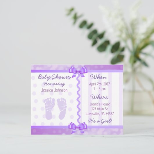 Paarse bogen en polka dots Baby shower uitnodiging (Staand voorkant)