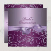 Paarse bogen en werveling Quinceañera uitnodiging (Voorkant / Achterkant)
