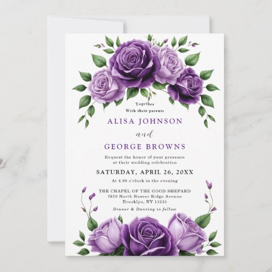 Paarse Boheemse Boho zomerbloemen bruiloft Kaart (Voorkant)